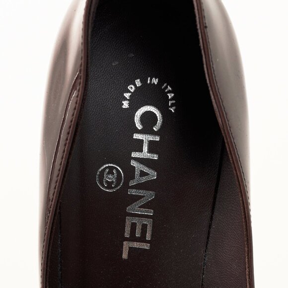 Chanel Brown Patent Leather Mirror Platform Pumps - Picture 9 of 10